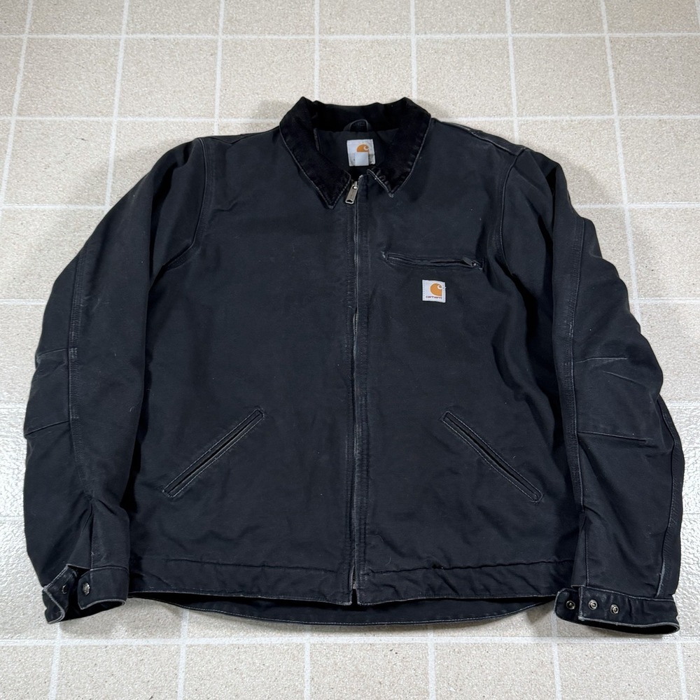 Carhartt Detroit Jacket Large Black Relaxed Fit Canvas Blanket Lined 103828 BLK
